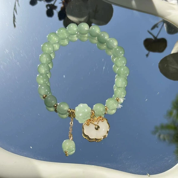 S048-Bai Ping'an Lock Donglin Jade Beaded Bracelet #SZ349