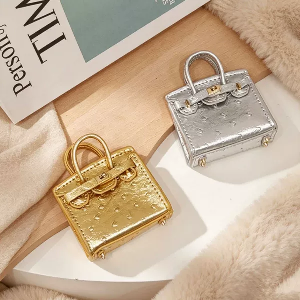 Mini Ostrich-Patterned Leather Birkin Bag Car Key Holder, High-End Earphone Case, Lipstick Bag, Car Hanging Ornament