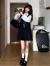 法式衬衫背心连衣裙子女早秋季2025新款韩系小个子学院风穿搭套装