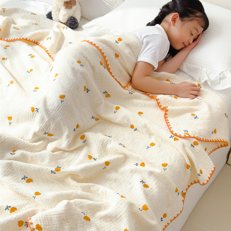 Una colcha fresca de verano de hilo de doble capa para niños, colcha de verano de algodón puro, colcha de aire acondicionado lavable a máquina, colcha fina para bebé