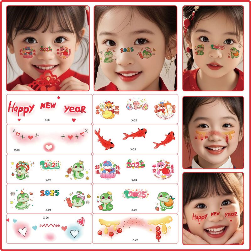 2025 Year of the Snake Spring Festival Children's Cute Face Makeup New Year's Eve Creative Face Stickers Girl's Makeup Stickers Tattoo Stickers 2025 Year of the Snake Spring Festival Children's Cute Face Makeup New Year's Eve Creative Face Stickers Girl's Makeup Stickers Tattoo Stickers