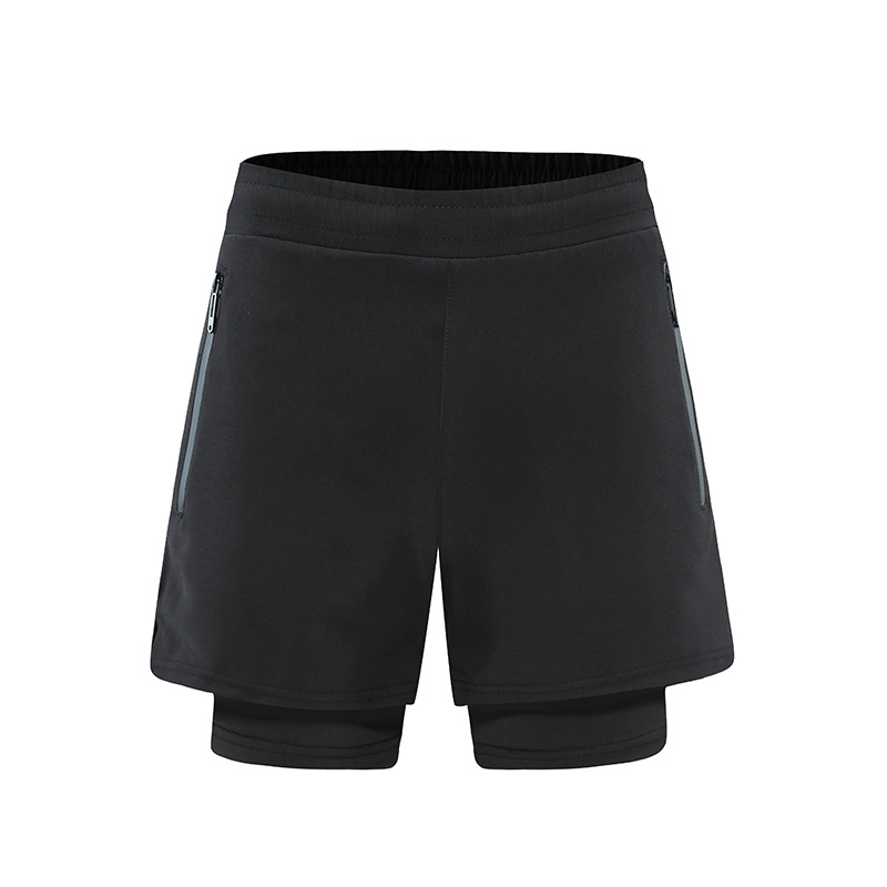 Los hombres de verano corriendo pantalones de tres puntos falsos de dos piezas de deportes casuales pantalones cortos de entrenamiento de fitness de doble capa transpirables de secado rápido en stock