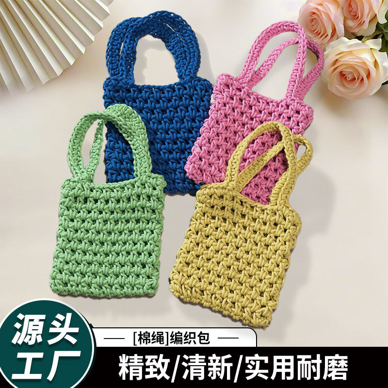 Redes de pesca perforadas tejidas a mano bolsos de teléfono móvil bolsos de moda casuales bolsos de playa de vacaciones de verano de punto