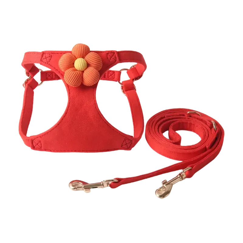 Aminger New Silk Velvet Candy Color Flower Leash Set Pet Harness Cat_voghion.com