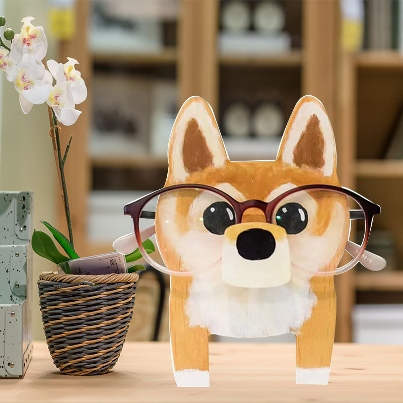 Estante de exhibición para pequeños animales de madera impresa, soporte para gafas, decoración de escritorio, perro pequeño, soporte para gafas image 5