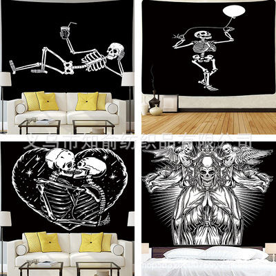 Nordic decoration ins Tapestries Valance Bohemia black and white Skull Tapestries Hippy Valance One piece On behalf of