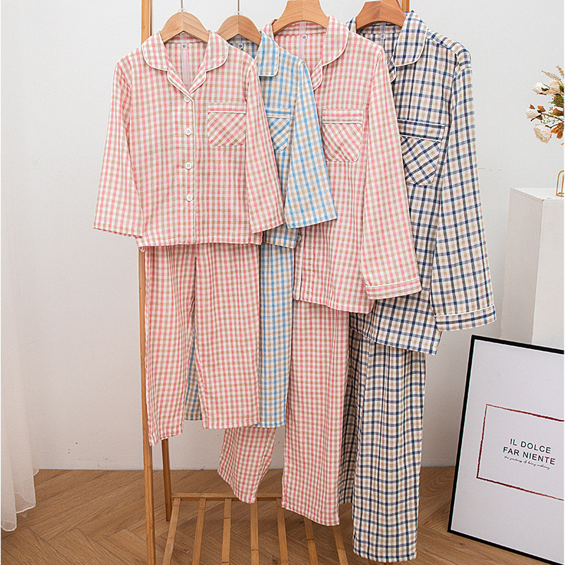 Spring and summer new cotton color spinning non-printing small double-layer yarn children's pajamas set cotton home clothing wholesale