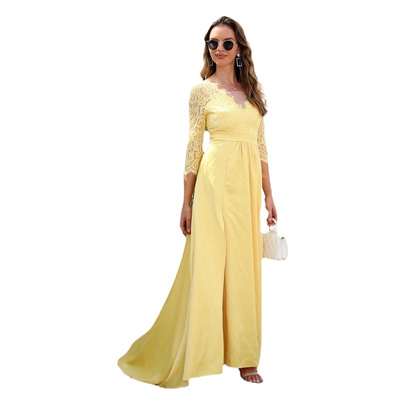 Vestido de encaje nuevo de mujer de comercio exterior europeo y americano Amazon V-cuello trailing vestido de novia más tamaño ropa de mujer