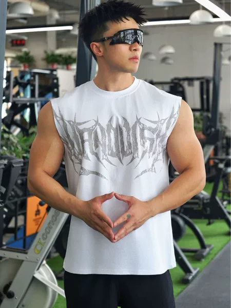 American New Men's Vest Outdoor Running Training Sports Fitness Solona Cotton Breathable Ironing Solid Color Top