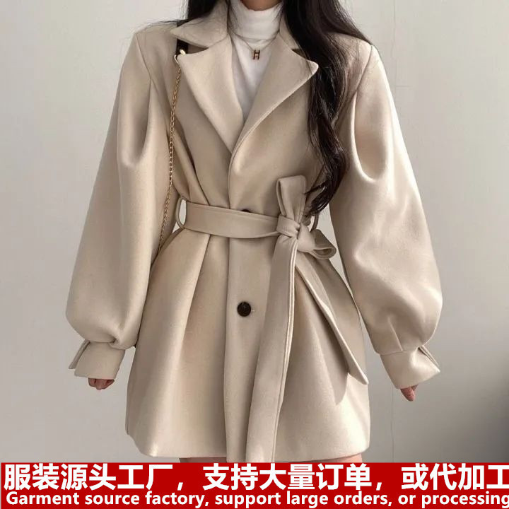 Wholesale Korean version of Chic autumn and winter loose wind coat women's woolen suit collar long small woolen coat women