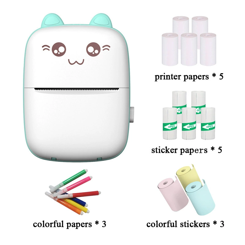 Handheld Photo Printer Mini Portable Thermal Printer, Cute Cat Design, Models A8C/C19/C25