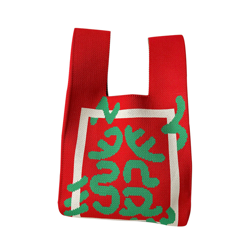 Bolso de mano tejido del Año Nuevo del Dragón 2025, versátil, de gran capacidad, rojo, festivo, pequeño, para regalo.