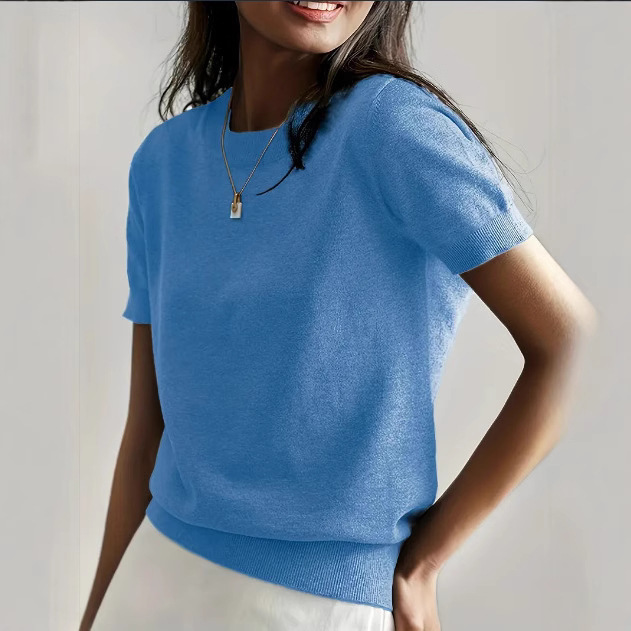 2026 Foreign Trade Cross-Border Summer Round Neck Short-Sleeved Knitwear Women's Sweater Pure Loose-Fitting Women's Top European and American Style