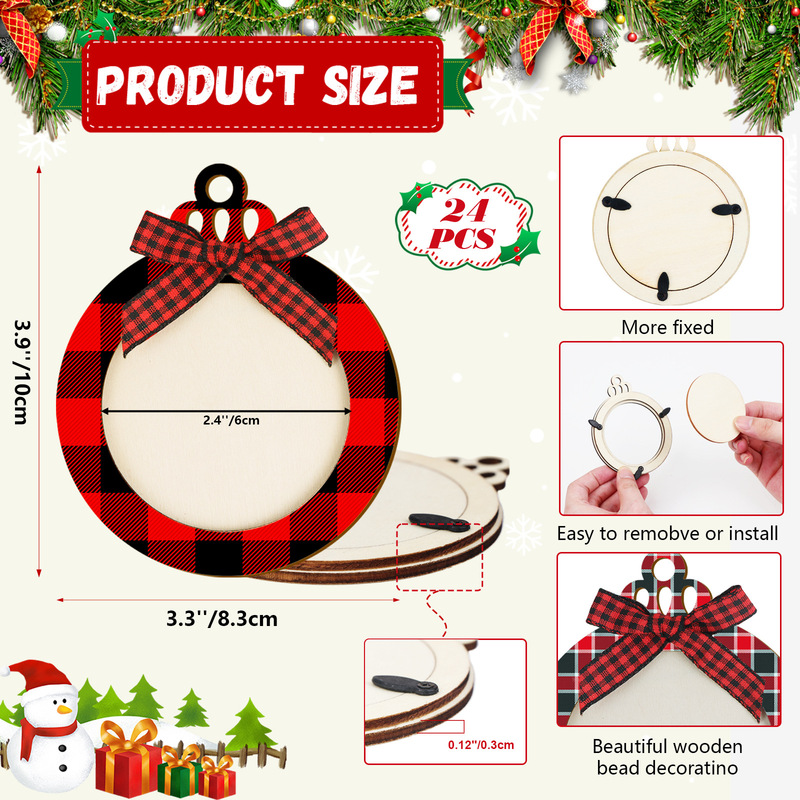 木製フォトフレーム装飾品クリスマスツリーストッキング装飾品用赤黒格子吊り下げ装飾品|undefined