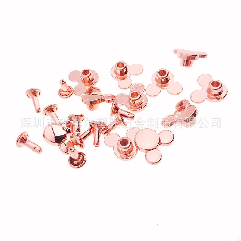 跨境热销 玫瑰金锌合金米奇双面撞钉 服饰鞋帽装饰铆钉 子母钉