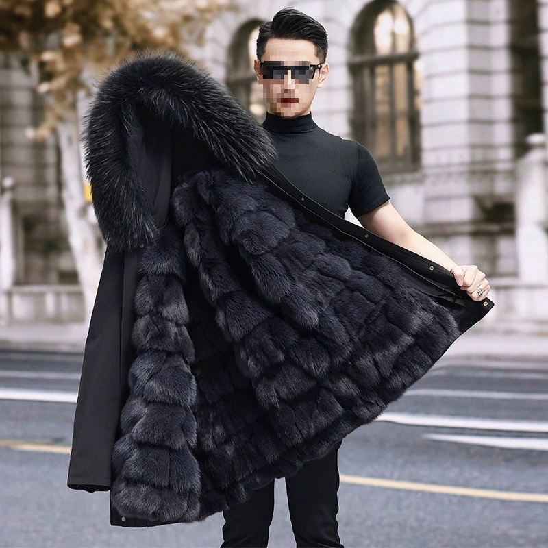 [派克服男款冬季2025新款水貂内胆皮毛一体加厚中款獭兔毛皮草批发]