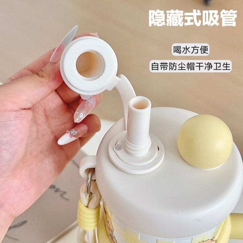 可爱保温杯女生高颜值大容量304不锈钢水杯学生便携双饮吸管杯子|undefined