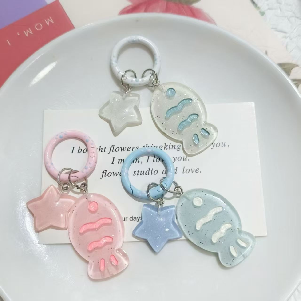 Clear Taiyaki Keychain Star Pendant Charm Couple Best Friend Gift Cute Resin Accessory
