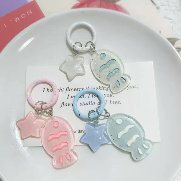 Clear Taiyaki Keychain Star Pendant Charm Couple Best Friend Gift Cute Resin Accessory