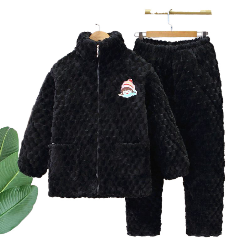 가을과 겨울 산호 플리스 파자마 여성용 겨울 스타일 여성용 3겹 패딩 두꺼운 스타일 매우 두꺼운 가정복 정장 아우터웨어