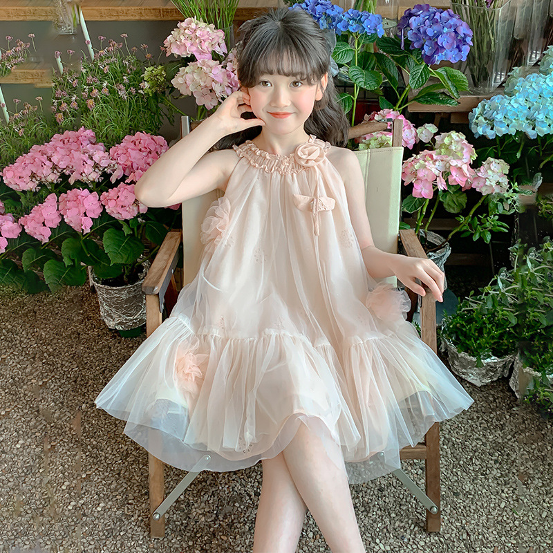 Summer New Girls Sleeveless dress Children's Wear Children's Western Style Girl Flower Princess Dress Veil Dress Dress