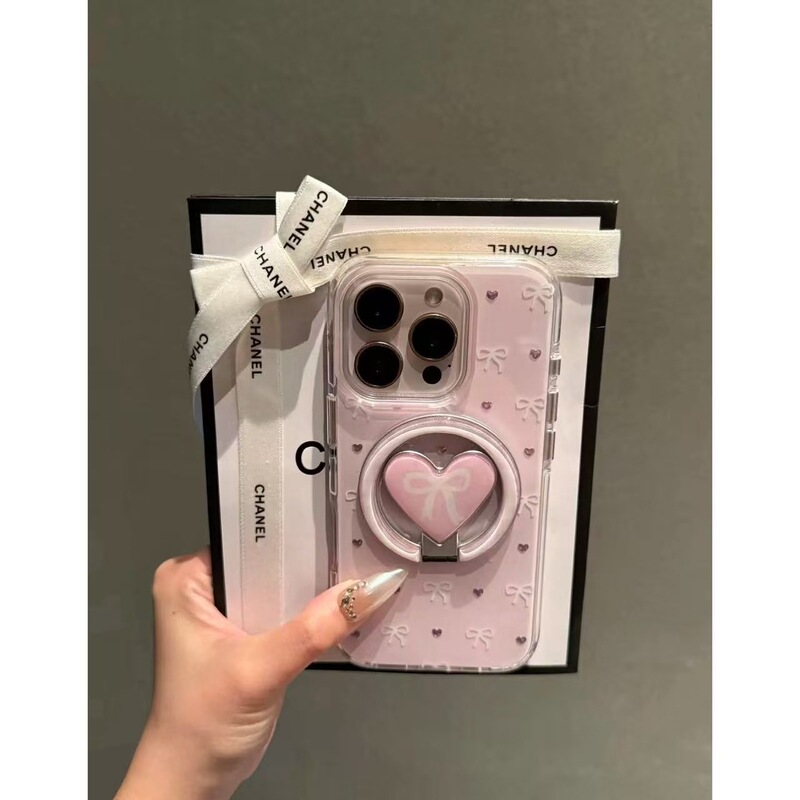 粉底满屏蝴蝶结爱心磁吸支架适用iPhone16promax苹果15手机壳17女|undefined