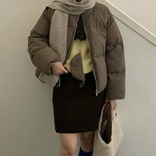 韩国东大门女装冬上新休闲立领拉链宽松保暖羽绒服女新款配牛角包