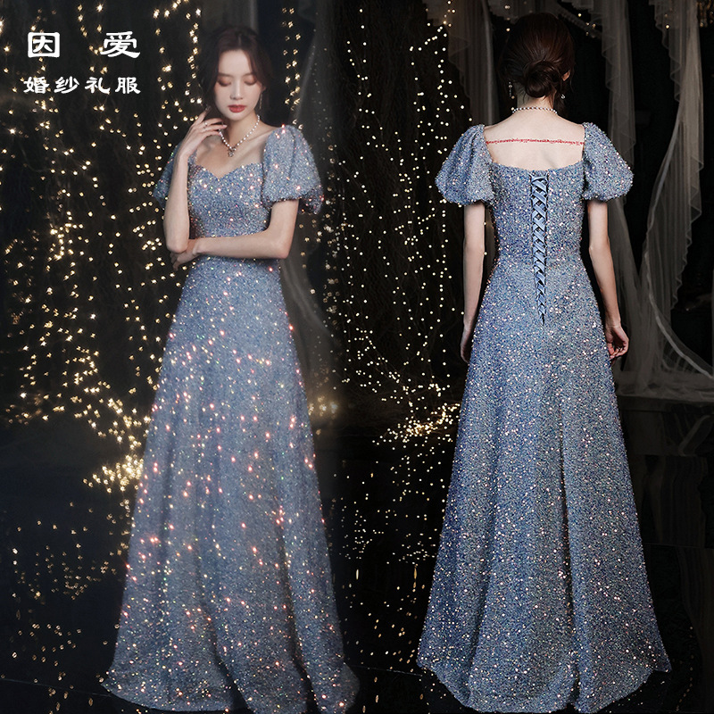 Long elegant blue evening dress