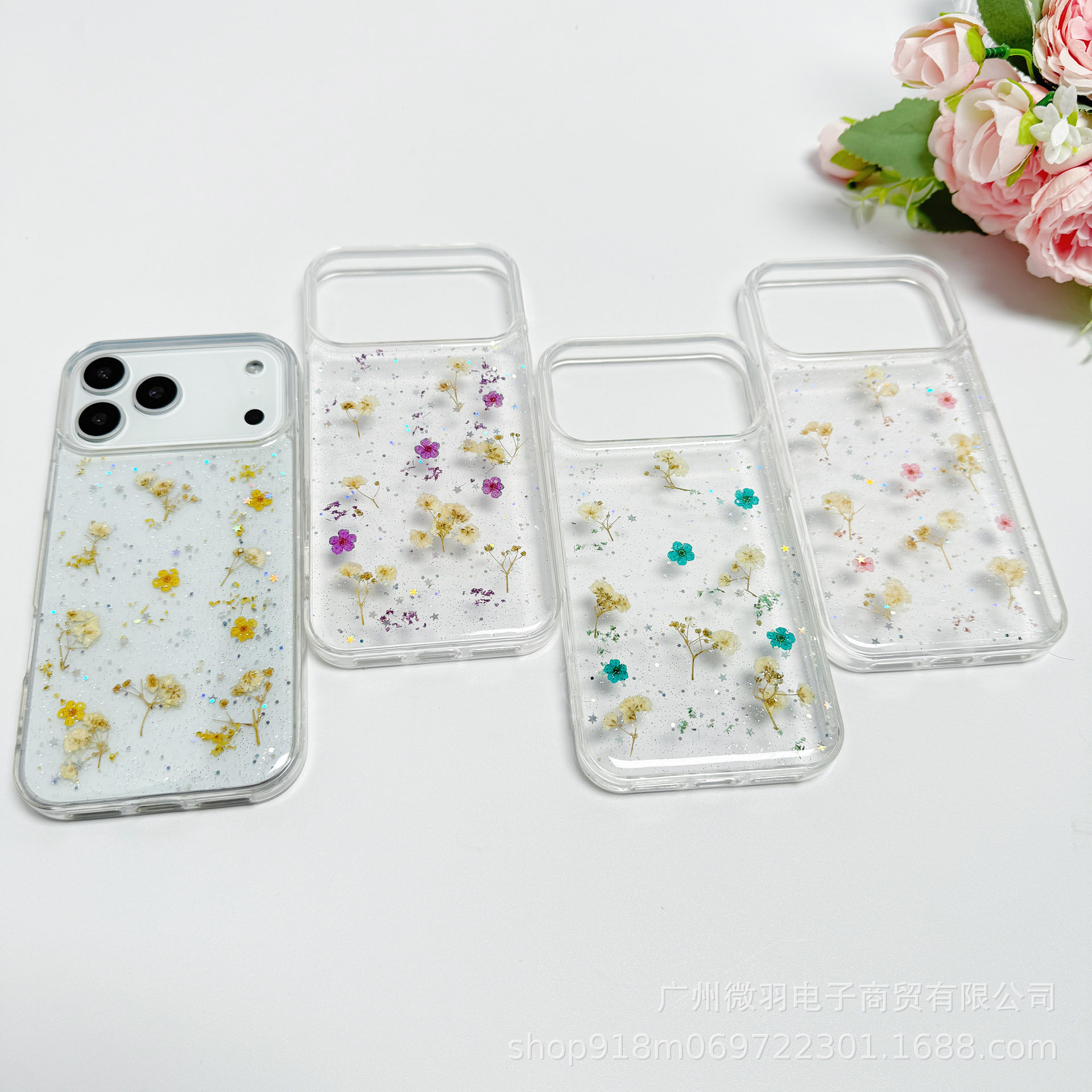 跨境满天星真花永生花手机壳适用于苹果17promax/16plus/15防摔壳