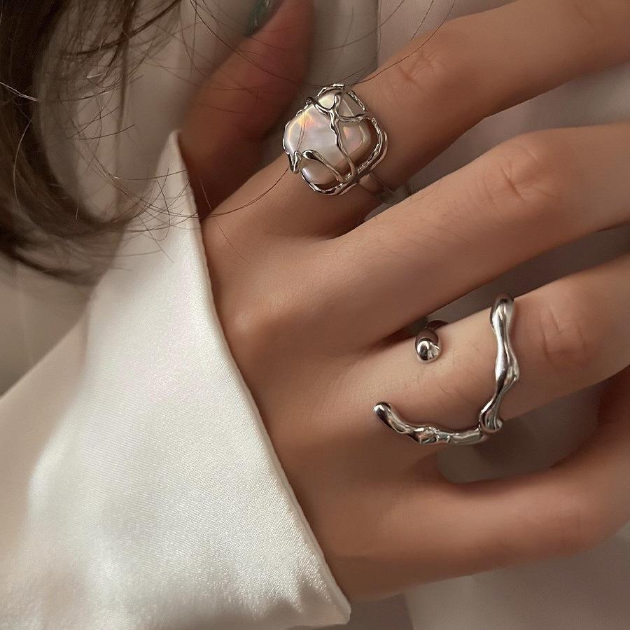 Personalized C- ring Women's Retro Fashion Water Drop Texture Open Ring Hip-hop Finger Ring Fashion