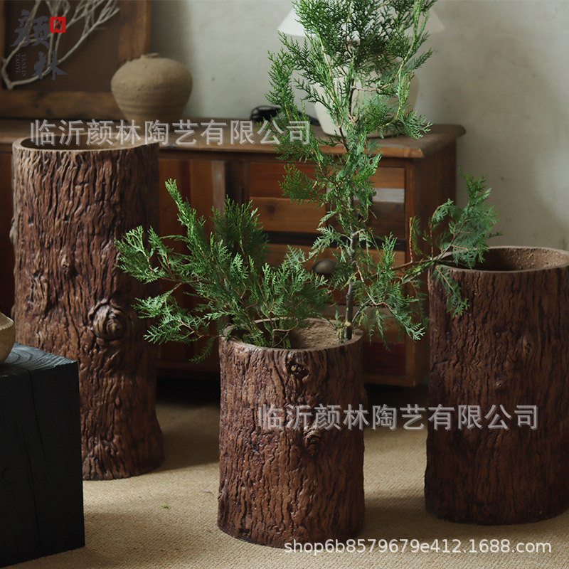 imitación de tocón de cemento maceta de flores de plantación verde silenciosa plantación de flores de suelo hotel residencial gran jarrón retro paisaje decoración ornamental