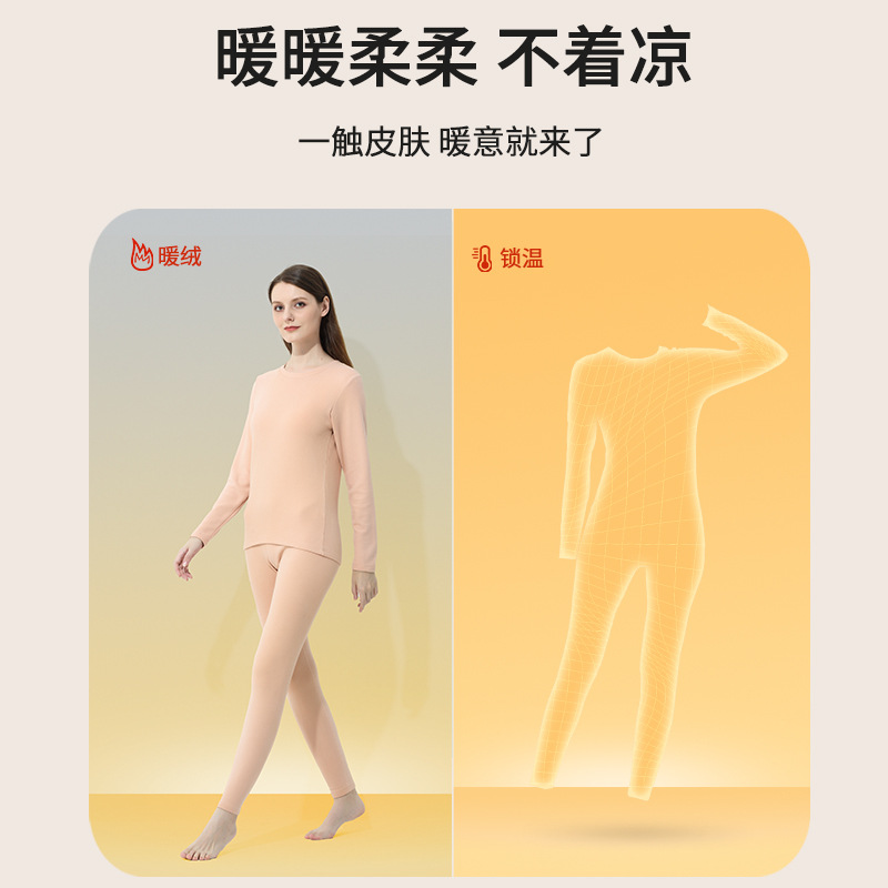 Nuevo traje cálido transfronterizo de terciopelo de doble cara para mujer, cuello redondo de aminoácidos, fondo de color sólido grueso, ropa de otoño, pantalones largos