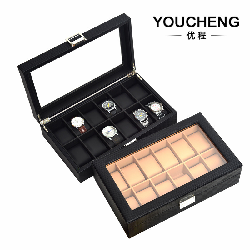 新品12位手表盒编织纹手表收纳盒开窗柜台腕表展示盒家居手表盒