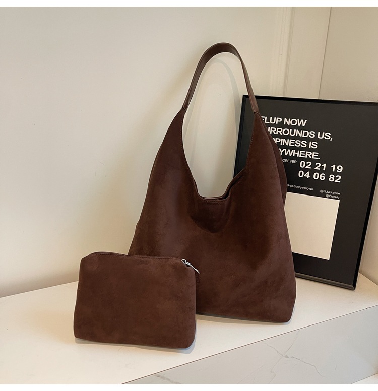 Vintage Soft Suede Faux-Leather Hobo Bag For Women 2024 New Autumn/Winter Trendy Large Capacity Shoulder Bucket Bag - Thumbnail 8