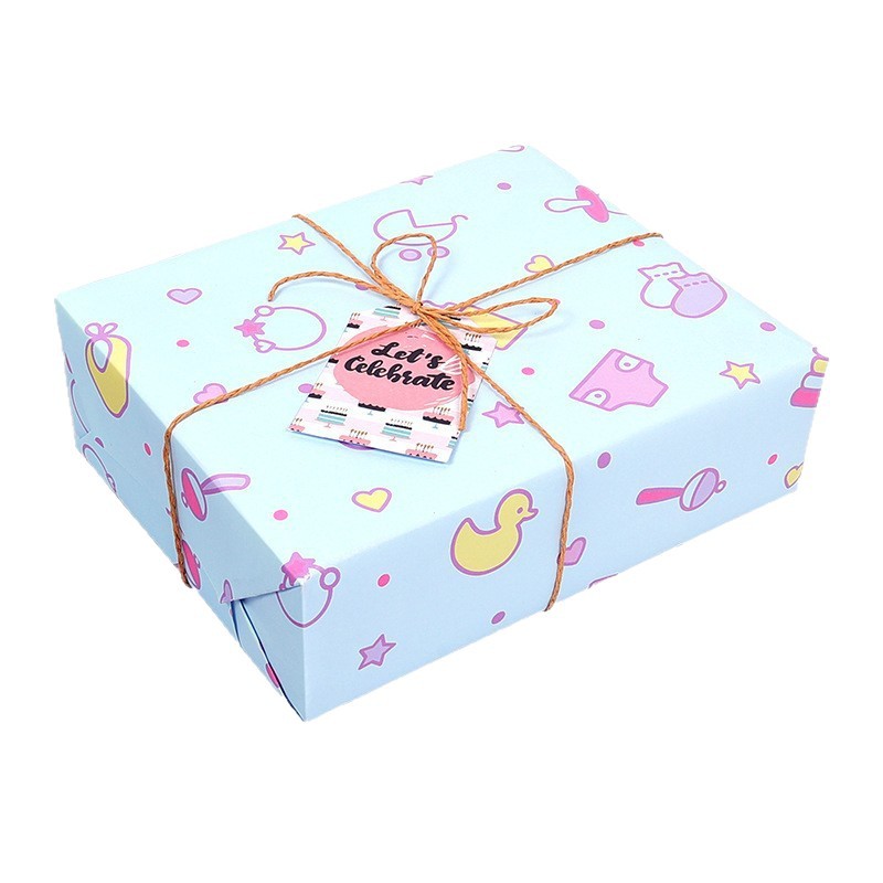 Amazon bebé serie de dibujos animados papel de regalo papel Kraft blanco DIY papel de regalo hecho a mano en stock al por mayor