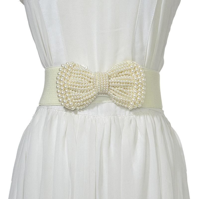 Neuer elastischer Gürtel für Damen, modischer Taillengürtel, vielseitiger Damengürtel mit breiter Perle und großer Schleife_voghion.com