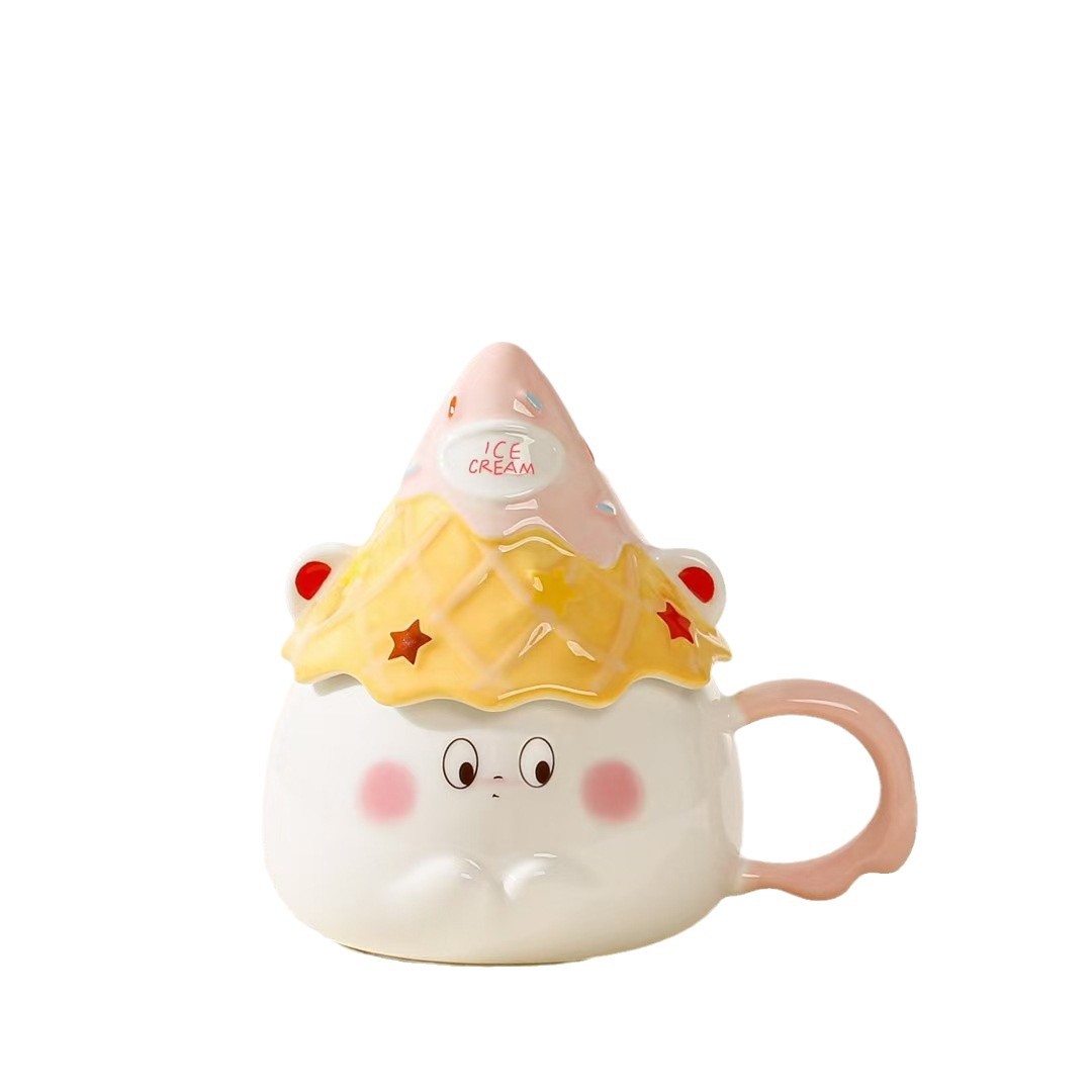 Personalidad creativa cono pastel muñeca taza souvenirs cerámica linda dibujos animados taza de café para niñas
