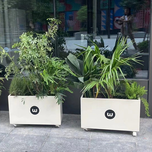 J^Customizable Wrought Iron Outdoor Flower Box Greening Flower Bed with Universal Wheels Milk Tea Shop Cafe Outdoor Partition Mobile