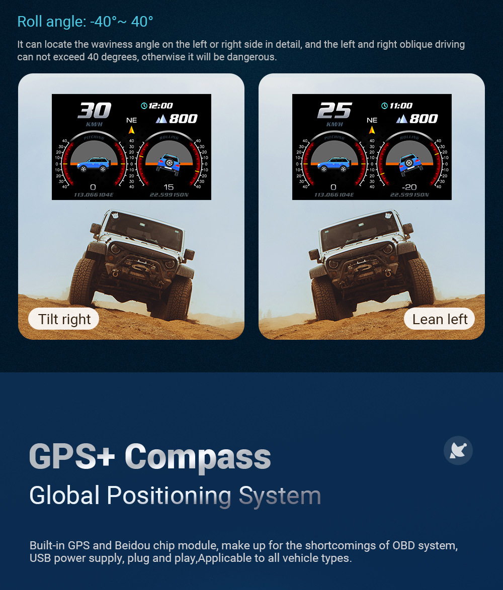 Touchscreen Car HUD Head-Up Display LCD OBD Multifunctional Water Temperature Fuel Consumption GPS Speed Slope Meter F11