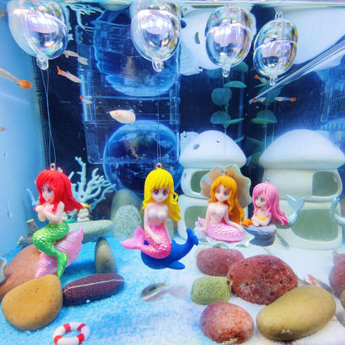 Fish tank landscaping suspended shell mermaid living room ornamental Xiaohongshu internet celebrity character interior decoration floating ornaments