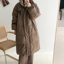 2022年新款韩版冬季字母印花立领保暖羽绒棉服女长款宽松外套