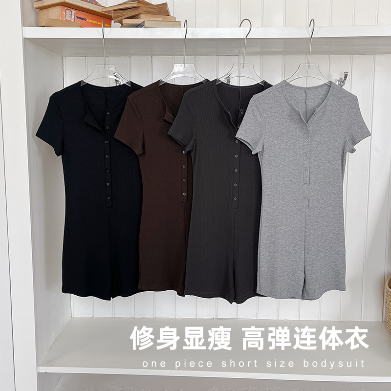 New Summer Tight-Fitting Jumpsuit for Women, Slim Fit, Modal Threaded Bottoming Jumpsuit, Short-Sleeved Outer Wear