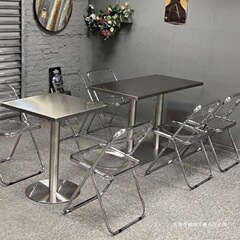 コーヒーショップステンレス鋼長方形テーブル屋外インターネット有名人レストランインダストリアルスタイルのダイニングテーブルと椅子インダストリアルスタイルのテーブルと椅子