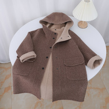 2025新款男童女童羊绒双面羊毛大衣儿童带帽宽松外套冬季中大童