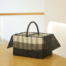 莱州编织草编收纳筐收纳篮 开盖方便编织菜篮子框子带盖