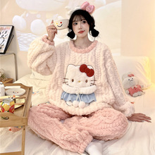 珊瑚绒睡衣女秋冬季新款280克可爱卡通圆领法兰绒加厚家居服跨境