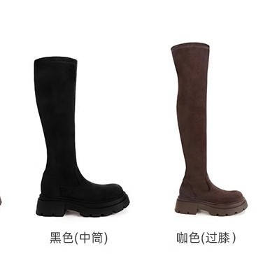 Nuevas botas de otoño e invierno con punta redonda, suela gruesa y efecto de aumento de altura, que hacen que las piernas se vean rectas y delgadas, botas largas elásticas de gamuza por encima de la rodilla para mujer. image 6