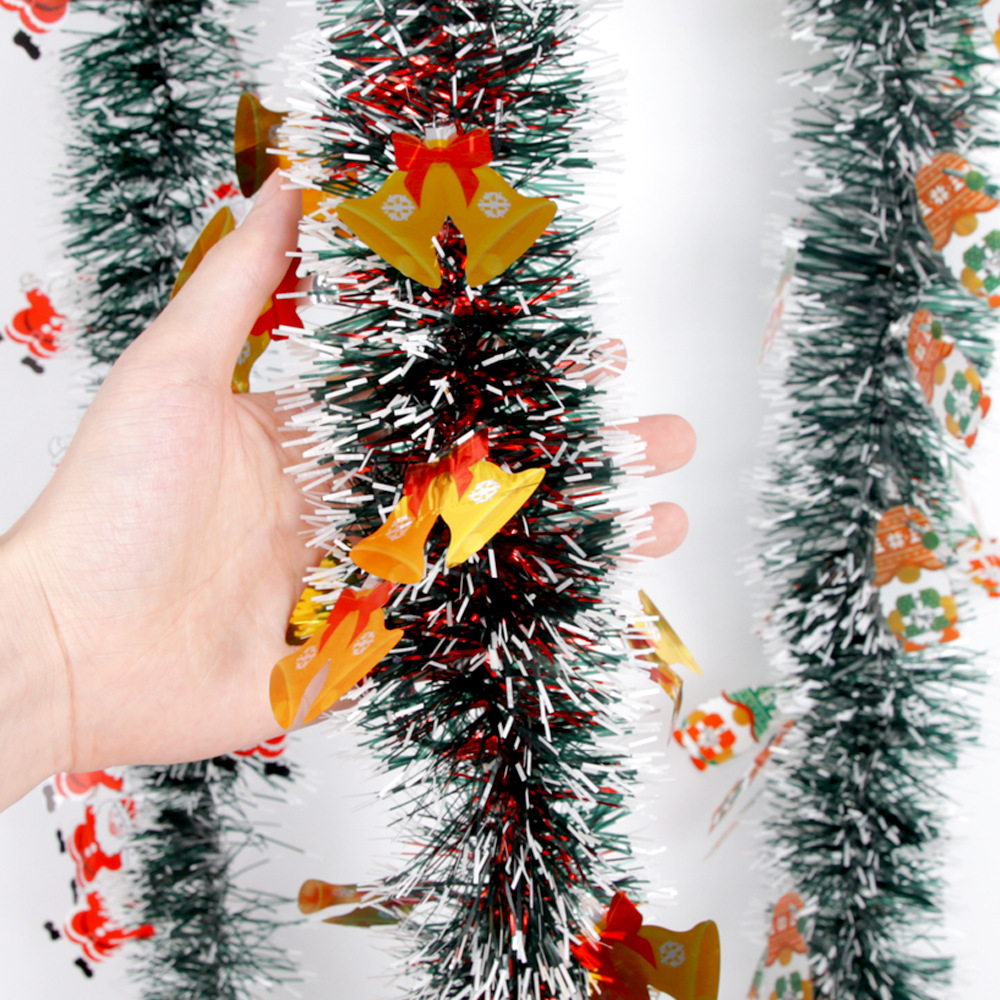 2 metros de espesor tira de Navidad campana de dibujos animados hombre viejo borde blanco tira de lana decoración de árbol de Navidad tira de color DIY colgante dibujo de flores