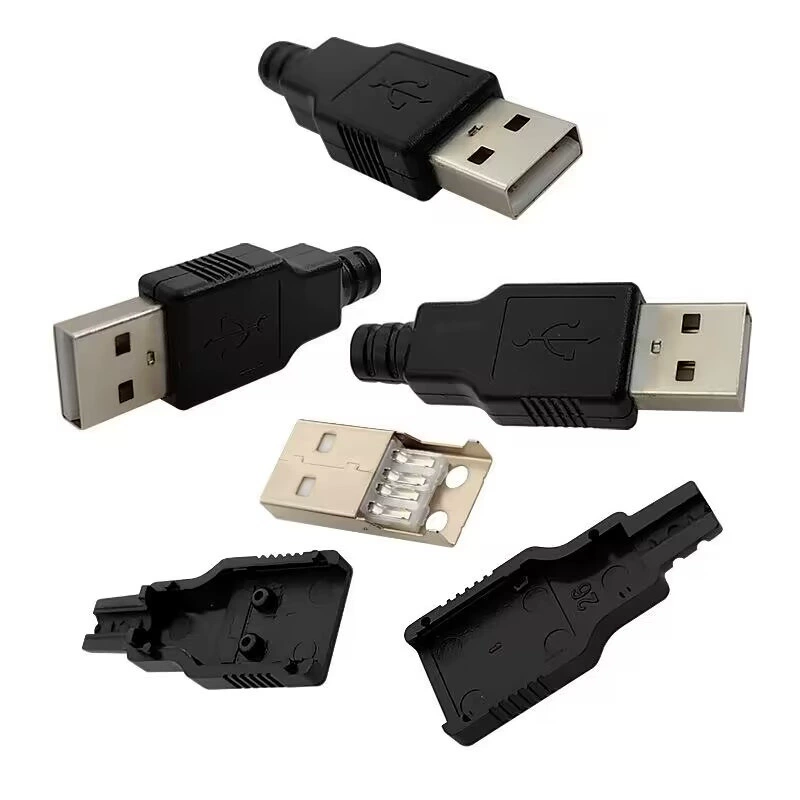 [厂家直销焊线式公头USB-A型插头带塑料壳 充电接头 USB公头三件套]