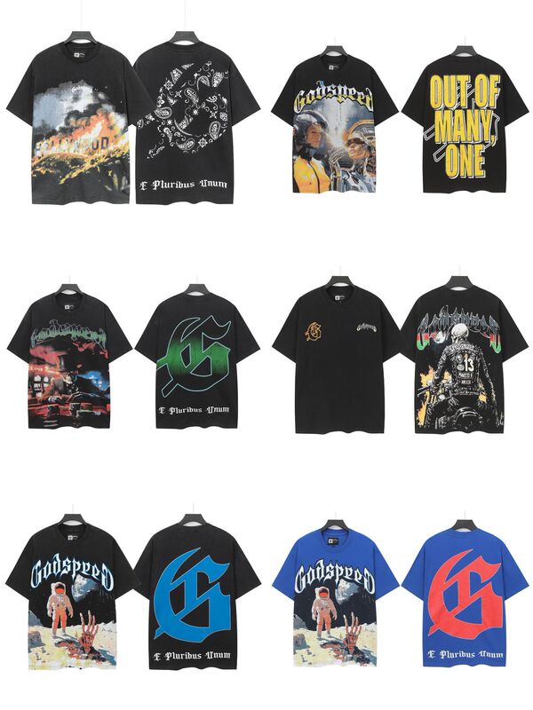Godspeed Cross-Border New Trendy Brand American Rock Street Style Washed Vintage Men's Short-Sleeve T-Shirt European and American Style